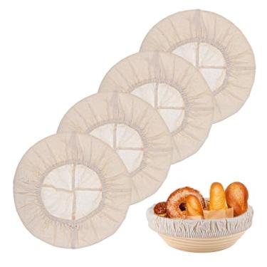Imagem de 4 peças de forro de cesta, capas de banneton reutilizáveis de 25 cm, forros Banneton fáceis de limpar para impermeabilização de pão, assar massa, pães caseiros, cozinha