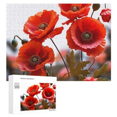 Imagem de Quebra-cabeça para adultos 1000 peças quebra-cabeça desafiador flores papoula pétalas vívidas quebra-cabeça com letras nas costas quebra-cabeça personalizado perfeito para noites de jogos