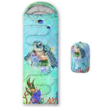 Imagem de Smell Sunshine Saco de dormir infantil para meninos e meninas, estampa de tartaruga de desenho animado, leve, quente, portátil, uso interno, impermeável, resistente ao clima frio, saco de dormir para