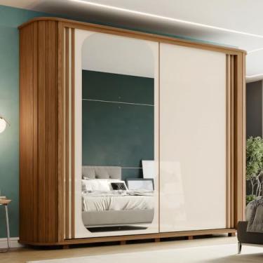 Imagem de Guarda-Roupa Casal Mozzate 2 Portas 6 Gavetas Ripado com Espelho Flex Nature/Off White/Preto Hp - Henn