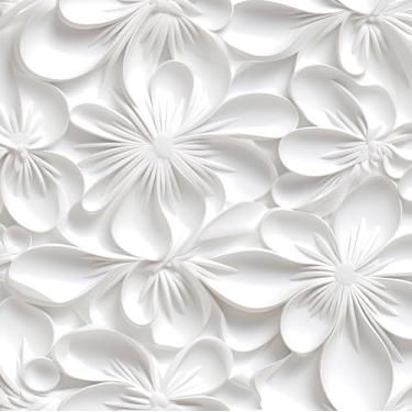 Imagem de Stickyart Papel de parede floral branco 3D descasque e cole papel de contato branco flor 3D autoadesivo em relevo papel de parede moderno removível para quarto banheiro paredes armários 44,5 x 203,2