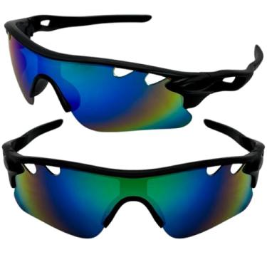 Imagem de Óculos de Sol Esportivo Atleta Ciclista Invocado Premium BIke MTB Speed Corrida Maratona Beach Tennis Altinha com Proteção UV400 - DOUCZ JOACHIM (Preto Lente Azul Multicolorida)