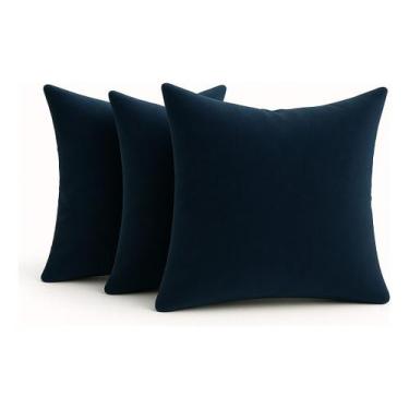 Imagem de Kit Conjunto 3 Capas Almofadas Veludo Macio 45x45 Azul Escuro - Art in