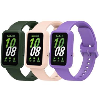 Imagem de Gheper Pacote com 3 pulseiras de relógio e capas protetoras de tela compatíveis com Samsung Galaxy Fit3 SM-R390, pulseiras esportivas de silicone macio, pulseiras de substituição de liberação rápida