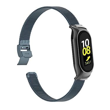 Imagem de Gheper Pulseira de relógio de metal compatível com Samsung Galaxy Fit2 SM-R220 de aço inoxidável, moldura protetora, design de pulseira de malha, acessório de reposição para smartwatch para mulheres e