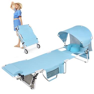 Imagem de Cadeira de bronzeamento superdimensionada Wheel-To-Go com orifício para o rosto e rodas | Cadeira dobrável portátil e resistente | Leitura ao ar livre para banhos de sol relaxante na praia e gramado à