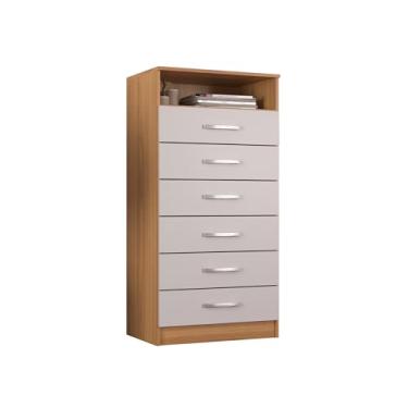 Imagem de Cômoda 6 Gavetas Com Nicho Aberto Armazenamento Luxo Compacta Multiuso Moderna Decorativa Organizadora Design Quarto (Cinamomo Branco)