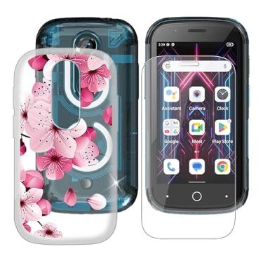 Imagem de Ikiiqii Capa para celular Unihertz Jelly Star (7,6 cm) + película protetora, capa à prova de choque, capa de silicone macio antiarranhões transparente + protetor de tela - flores rosa