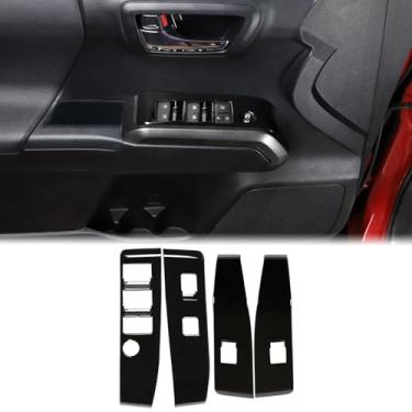 Imagem de Aunginsy Tampa de painel de botão de elevação de vidro para porta de carro compatível com Toyota Tacoma 2016-2023 dianteiro e traseiro, 4 peças, apoio de braço, controle de janela, interruptor de