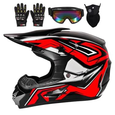 Imagem de helmelkin Capacete De Motocross Para Com Estampa Tubarão, Quadriciclo, Motocicleta Rua, Unissex, Jovens E Crianças, Aprovado Pela Dot (Vermelho, Grande)