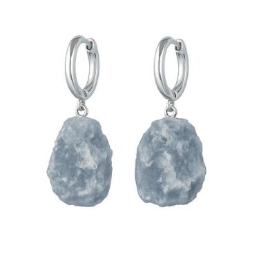 Imagem de Brinco de Argola Calcita Azul - Cristal Natural, Prata 925