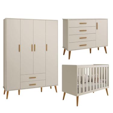 Imagem de Kit Isis Berço 2 em 1 Comoda Sapateira Guarda Roupa 4 Portas