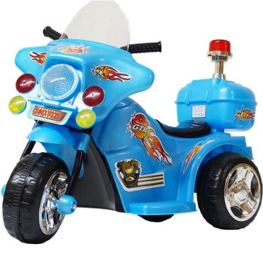 Imagem de Mini Moto Elétrica Triciclo Criança Infantil Bateria 6V Importway BW006-AZ Azul Polícia Bivolt
