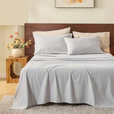 Imagem de MEISHANG Lençóis 100% Linho King Size - Conjunto de lençóis respiráveis de 4 peças, linho durável ultramacio, naturalmente refrescante e absorvente de umidade com bolso profundo de 41 cm (cinza