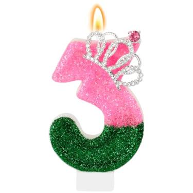 Imagem de IDIJOLI Wicked Vela de aniversário rosa e verde, número 3, enfeite de bolo de terceiro aniversário, decoração de cupcake, decorações de festa com tema de bruxa, aniversário, celebrações, suprimentos