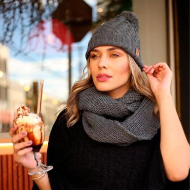 Imagem de Touca feminina pompom de lã e cachecol gola tricot frio kit-Feminino