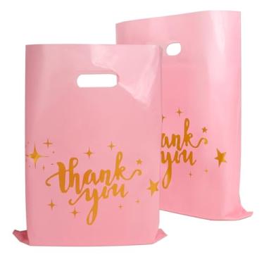 Imagem de Eolilim Sacolas de compras de plástico para negócios, 100 peças, 30 x 38 cm, bolsa de presente de mercadoria rosa
