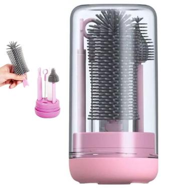 Imagem de Kit Escova de Limpeza 4 em 1 Mamadeira Garrafa Copo Bebe Criança Higiene Limpeza Bolsa Mala Passeio Viagem Portatil