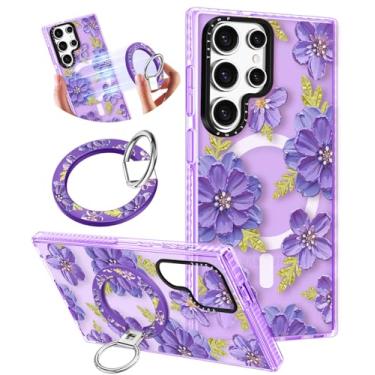 Imagem de Toycamp Capa para Samsung Galaxy S25 Ultra compatível com Magsafe - Design fofo 360° Suporte magnético de anel suporte suporte engraçado Vt Flower Girly Pretty Fashion Capas de telefone TPU para