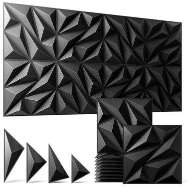 Imagem de ZELMINE Pacote com 48 painéis de parede 3D para decoração de parede interior, painéis de parede decorativos de 29 x 29 cm, painéis de parede de destaque, decoração de parede com design de diamante 3D