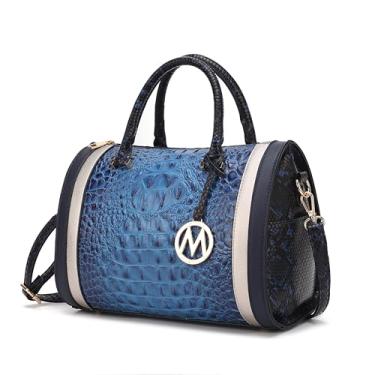 Imagem de MKF Collection Bolsa feminina de crocodilo em relevo em couro vegano com alças superiores e alça transversal da Mia k, Eleanor azul-marinho, Large