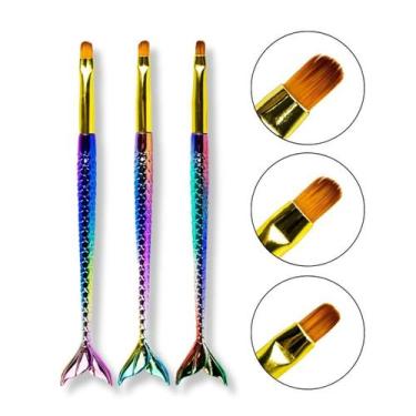 Imagem de Kit 3 Pincéis Sereia Língua De Gato Unha Gel Fibra Nail Art - Arte Sed