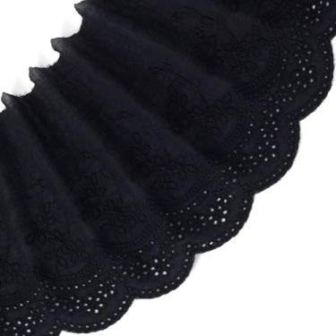 Imagem de PAGOW Acabamento de renda de ilhó de algodão de 3 metros, acabamento de renda floral de algodão preto, cadarços recortados bordados para costurar vestidos, roupas de bebê, bolsa, roupas de animais de