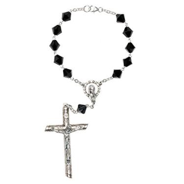 Imagem de Rosário automático de uma década feito com cristais/vidro Swarovski - comunhão, confirmação, Natal e mais Preto