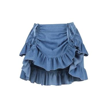 Imagem de Daisy corsets Minissaia jeans azul feminina com cordão bustle western cowgirl fashion, Azul, 25-30