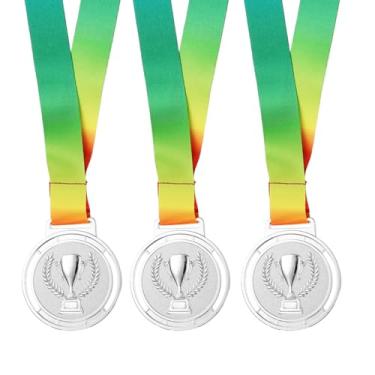 Imagem de PATIKIL Medalhas de prêmio de metal de 6,6 cm, 3 medalhas de vencedor com fita de pescoço para participação de adultos, prata (estilo troféu)