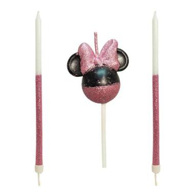 Imagem de Vela bolo aniversario minnie mouse 360 rose gold com glitter - Silver 
