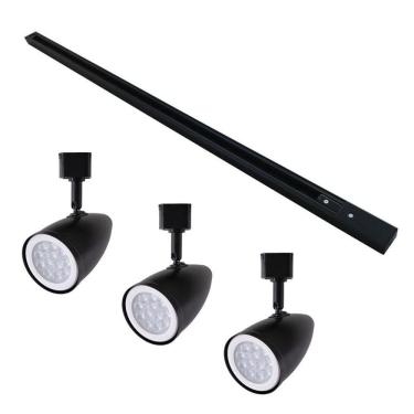 Imagem de Kit Trilho 1 Metro com 3 Spots Nordecor Cone Par 20 E27 Bivolt Preto
