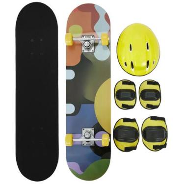 Imagem de Kit Skate Infantil Juvenil Semi Profissional Até 50kg E Kit Proteção C