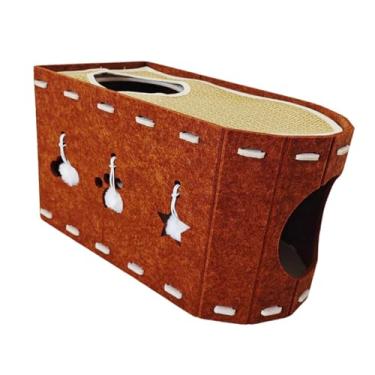 Imagem de Baoblaze Cama para gatos, caverna, abrigo para gatos grandes, aconchegante, feltro, arranhador, para vários gatos, 52x30x30 cm, Marrom