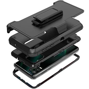 Imagem de Capa compatível com Moto G Stylus 5G, com protetores de tela, resistente à prova de choque, capa com suporte de proteção de corpo inteiro com clipe de cinto para Moto G Stylus 5G 2021 (preto)