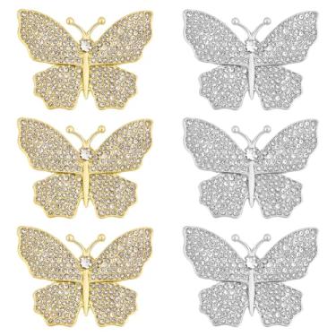 Imagem de OLYCRAFT Broche de borboleta de strass de 2 cores, 6 peças, broche de lapela de borboleta de cristal para ternos, broches de insetos de animais clássicos para mulheres, banquete de casamento, festa de