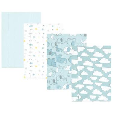 Imagem de Luvable Friends Hudson Baby Conjunto de 4 panos de flanela para arrotos, Viagem de elefante azul, 14x20 inches