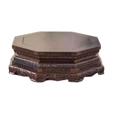 Imagem de ZzleoyuUUs-12 Suporte de exibição base de planta base de exibição de bonsai de ébano, suporte de exibição de decoração de ornamento de artesanato esculpido octogonal (grande)