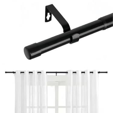 Imagem de Poste de cortina preto retrátil 46-366 cm haste romana fácil instalação cortina suporte trilho varão de cortina de chuveiro - preto - 122-213 cm / 48-84 polegadas