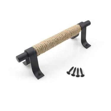 Imagem de Maçaneta de porta de celeiro simples, maçaneta rústica para porta de correr, ferragem, aço carbono preto, puxador de por