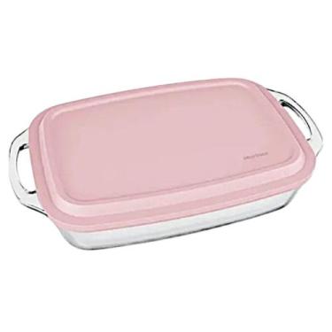 Imagem de Travessa De Vidro Retangular Marinex Tampa Assadeira 3.5l Nadir Rosa