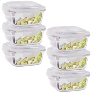 Imagem de Jogo 6 Pote Vidro 800ML Forno Microondas Quadrado Hermetico - QUALITY 