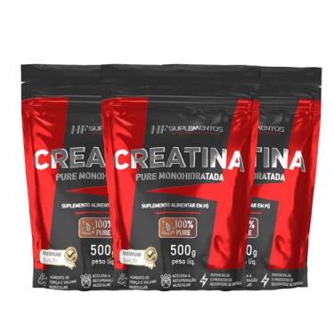 Imagem de 3x creatina monohidratada 100% pura 500g hf suplementos