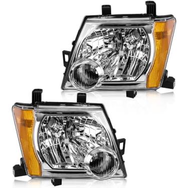 Imagem de Conjunto de faróis compatível com Nissan Xterra 2005-2015, substituição de farol de halogênio para 26010-EA025 26060-EA025, refletor âmbar cromado
