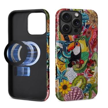 Imagem de MQJCYB Capa magnética para iPhone 16 Pro Max, compatível com Magsafe Hybrid Heavy Duty 2 em 1 capa brilhante resistente à prova de choque para iPhone 16 Pro Max - colagem de estrelas do mar de pássaro