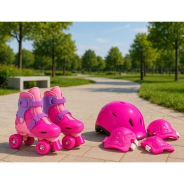 Imagem de Patins Infantil Menina 4 Rodas Ajustável 30-37 Kit Proteção - Fênix, R