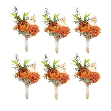 Imagem de Ansofi Conjunto de 6 botões na lapela para os melhores padrinhos masculinos para decoração de festa de casamento e formatura (terracota rústica)