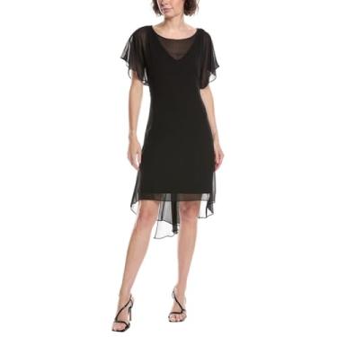 Imagem de Adrianna Papell Vestido curto feminino com sobreposição de chiffon, Preto, G