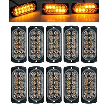 Imagem de MASO Luzes estroboscópicas de emergência para caminhões, carro de recuperação âmbar 12 LEDs barra de iluminação laranja avaria intermitente 12/24 V pacote com 10