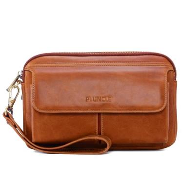 Imagem de Bolsa organizadora de couro masculina com compartimentos para proteção de cartão de crédito, C - Marrom, With Card Slots